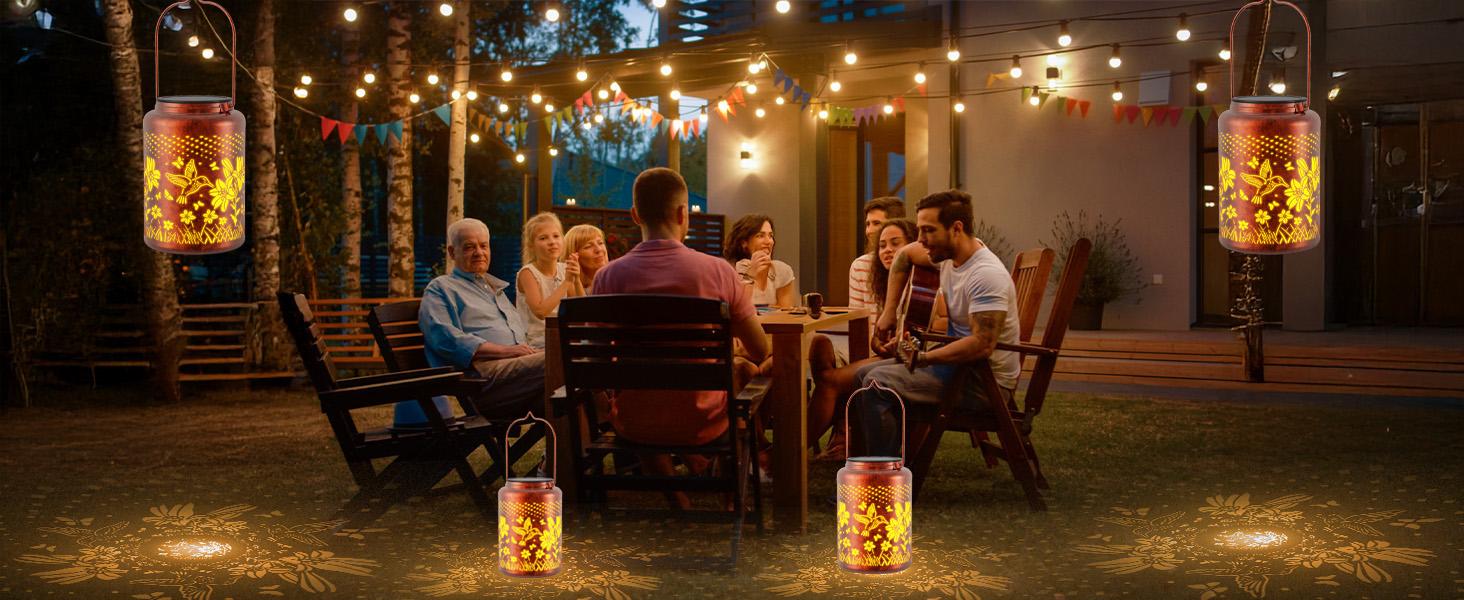 Outdoor Solar Hanging Light,1/2 packs Outdoor Waterproof Hummingbird Garden Decor Gifts for Women Mom Grandma, Waterproof Lantern Deco Festival,Hanging Metal Solar Decoration Outside for Yard, Patio, Backyard, Porch