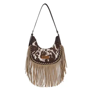 Wrangler Fringe Hobo Bags for Women Western Cowprint Hobo Handbag for Women