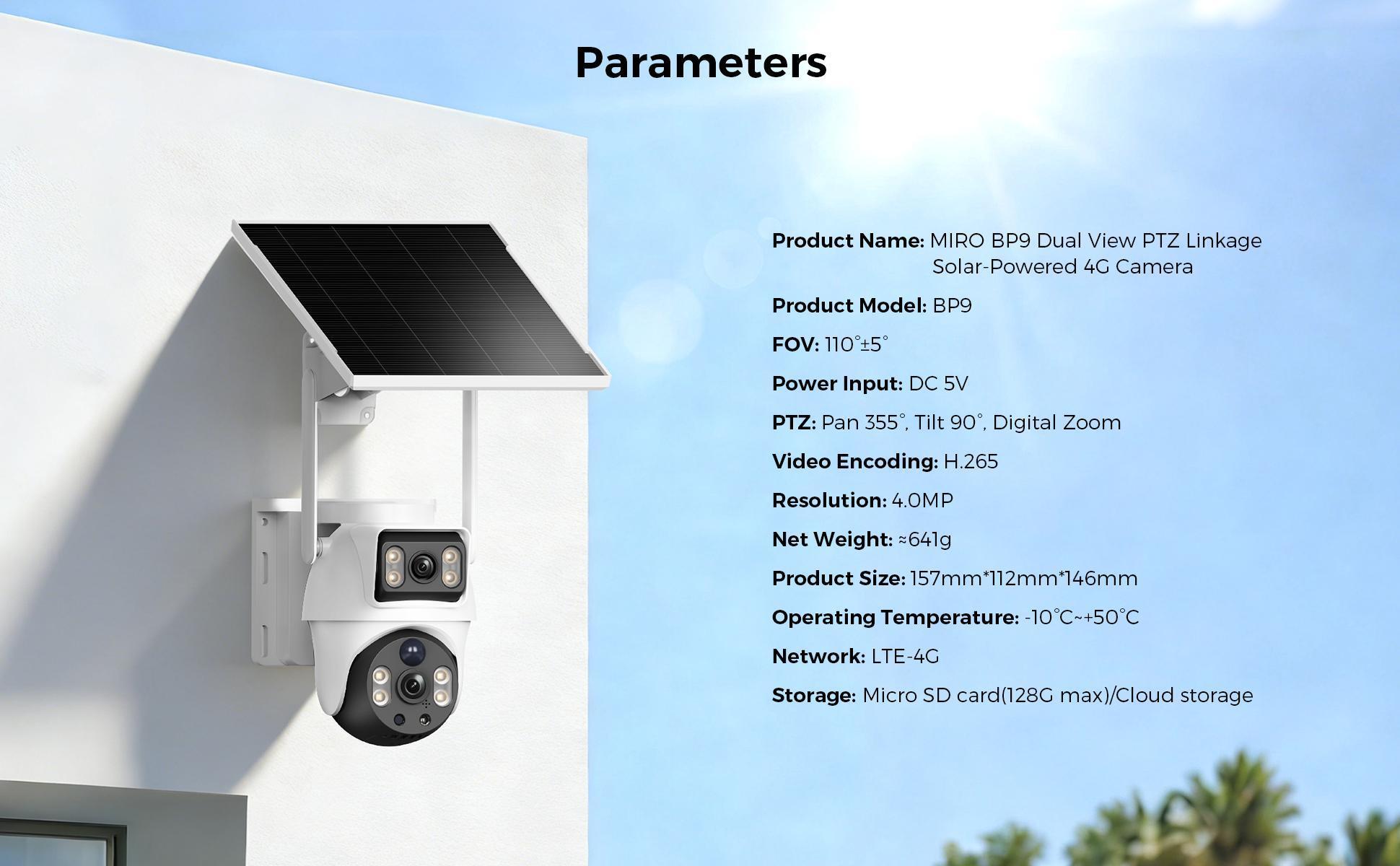 [March New Drops] MIRO BP9 4G LTE Solar Security Camera Outdoor – Dual Lens PTZ 360° Pan Tilt, Wireless No WiFi Needed, Remote App Viewing, Motion Detection Alerts, Night Vision, Weather Resistant, Home Farm RV Jobsite Monitoring