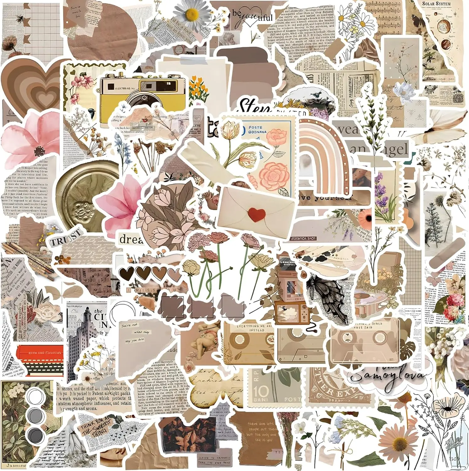 120 Pcs Vintage Aesthetic Stickers, Scrapbook Supplies | Unique, Journaling Essential, Botanical Waterproof Vinyl, Residue-Free, Planner & Diary Decor, Creative Gift Koolstuffs
