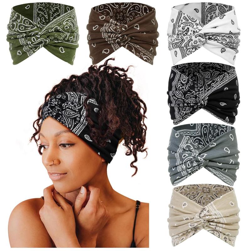 6-Pcs Bohemian Wide Headband – Yoga Sweatband for Women, Breathable Workout Hairband, Boho Sports Headwrap for Running & Fitness