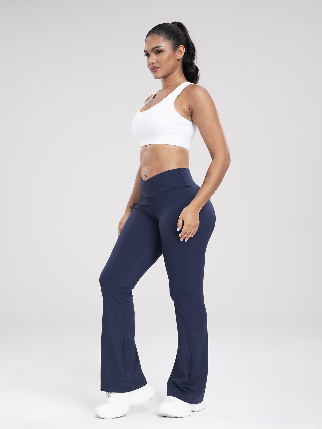 Kabuer Women's High Waist Flare Leggings Solid Color Yoga Pants Ladies Sportswear Athletic Outfit Gymwear Workout Casual Long Length Medium Stretch Knit Fabric