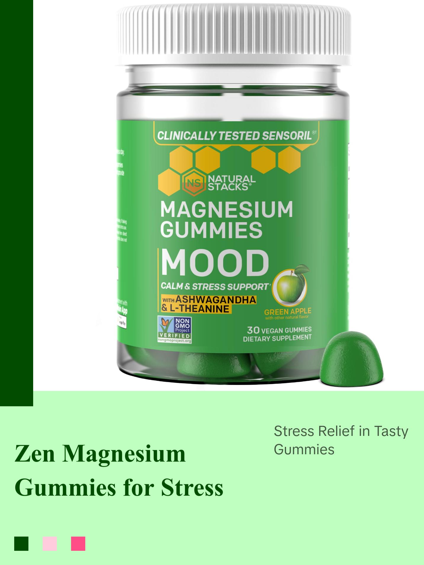 Magnesium Mood Gummies with Sensoril Ashwagandha and L-Theanine for Stress Support and Brain Health