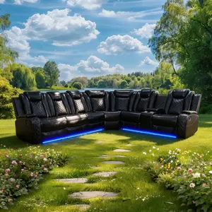 A Ainehome Black Breathing Leather 3-Piece Living Room Recliner Sofa with Adjustable Headrests & USB Charging Ports for Comfort & Convenience