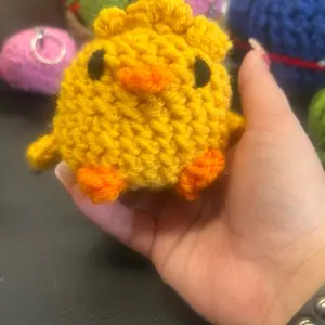 Crochet plush chick keychain based on Final Fantasy character