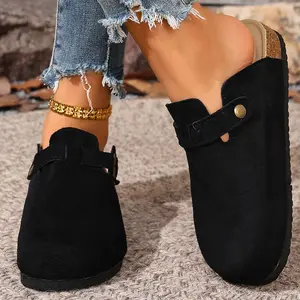 Women's Casual Slip-On Clogs Slippers Lightweight Suede Mules with Buckle Detail Indoor Outdoor Shoes Springfresh