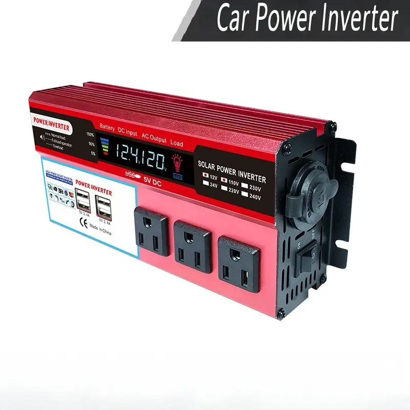 500W Peak Pure Sine Wave Portable Power Inverter - DC12V to AC110V, 4 USB-C Ports, 3 US Sockets, LCD Monitor, 94.2% conversion efficiency, safety, auto voltage regulation, Fast Charging Hub, RV Camping Compatible, Solar Panel