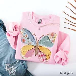 Butterfly Printed  Sweatshirt, Spring Shirts for Women, Womens Spring Crewneck, Floral Spring , Gifts for Her