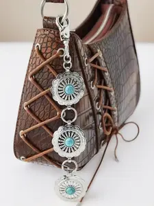 Western Cowboy Purse Charm Turquoise Color Keychain for Bags & Backpacks Vintage Design Stylish Accessory Pendant Personalized Bag Decoration