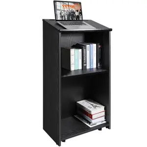 VEVOR Podium Stand,  , 47 in Hostess Stand with 4 Rolling Wheels, Wood Podium with Storage Shelves, and Slant Desktop, Lecterns & Podiums for Church, Office, School, Home, Black