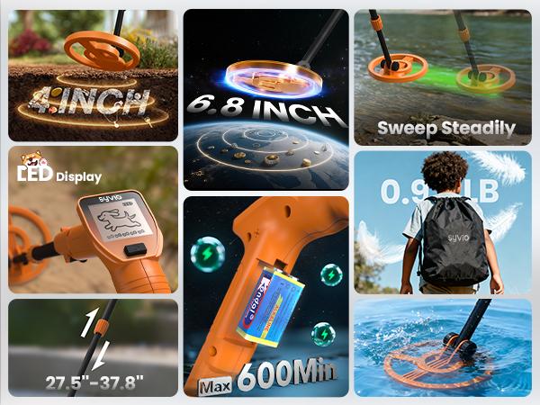 【Best Gift】2 off-Syvio Children's Metal Detector, Adjustable 27.5”-37.8” Metal Detector for Kids with Intuitive LCD Display, Lightweight Kids Metal Detectors with 6” Search Coil for Exploration Hiking, Gift for Boys & Girls Learning Machine