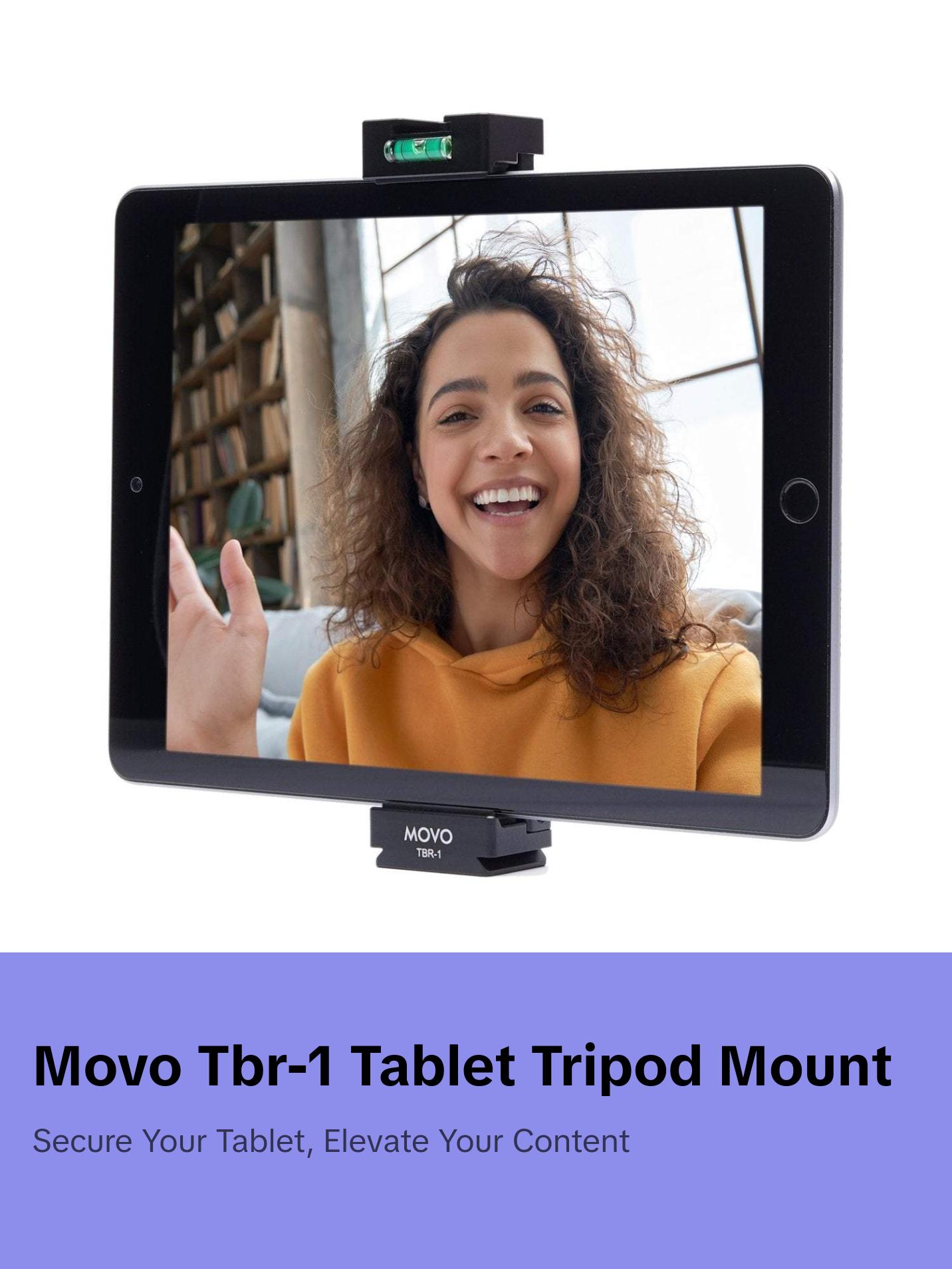 Movo - TBR-1 Universal Tablet Tripod Mount with Cold Shoe for Mini Microphone, Aluminum, Compatible with iPad, Samsung Galaxy, Android Tablets
