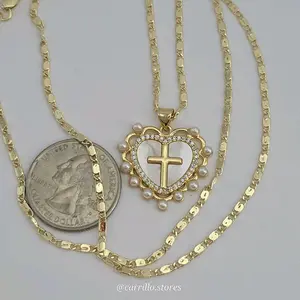 Heart with cross beautiful love design perfect necklace gold-plated 24"inches white colors