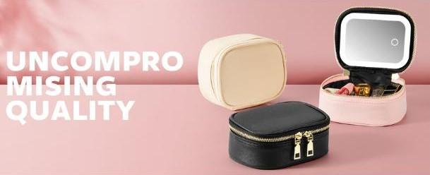 [New Deal] Small Makeup Bag Travel Train Case with Mirror and Light Mini Travel Make up Train Case Cosmetic Organizer Adjustable Brightness Toiletry Bag Portable Artist Storage