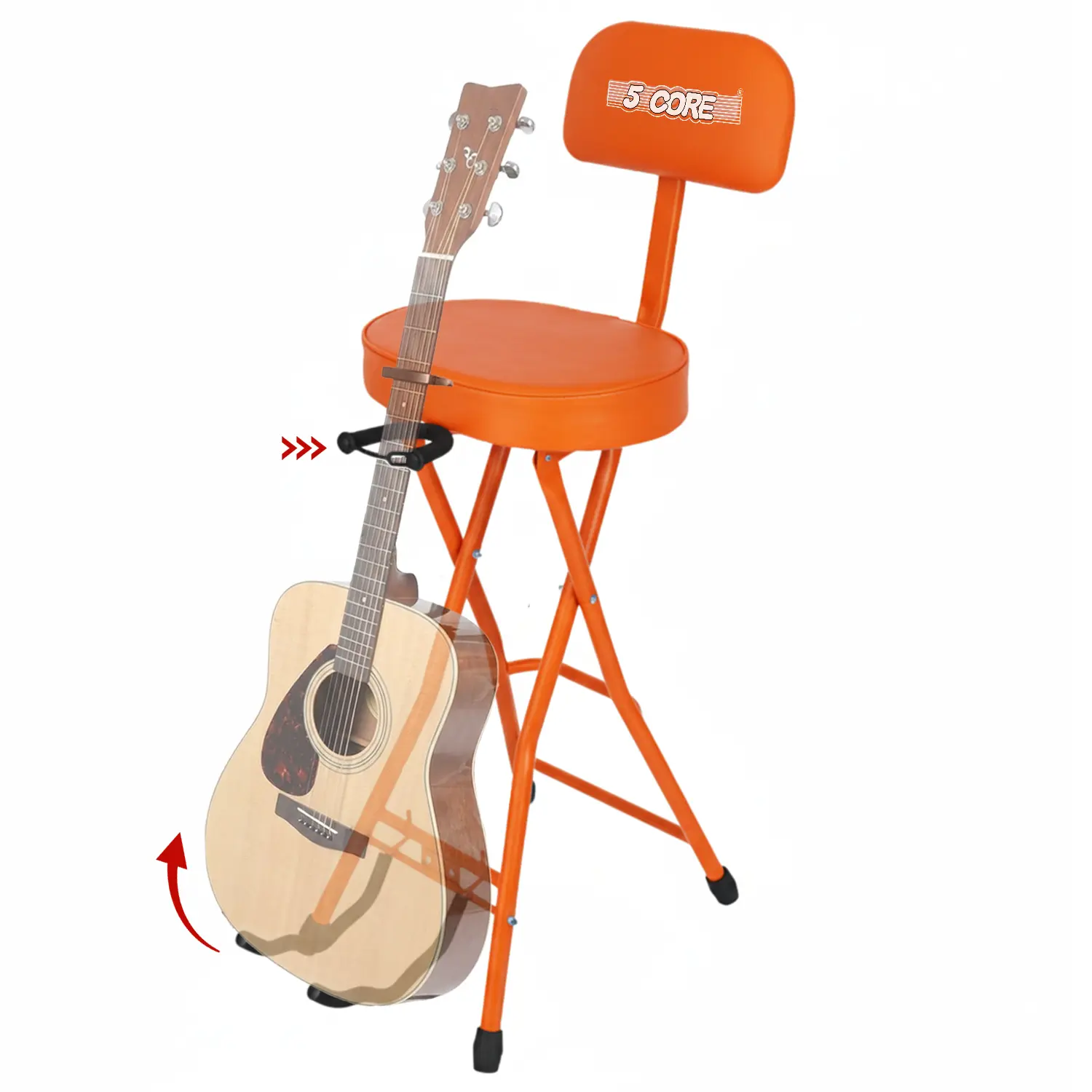 5Core Guitar Stool 3.15" Padded Chair w Backrest Foldable Music Seat Built in Foot Rest Guitar Stand