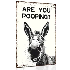Funny Donkey Are You Pooping Metal Signs Vintage Farmhouse Bathroom Wall Decor Donkey Lovers Gift 8 x 12 Inch
