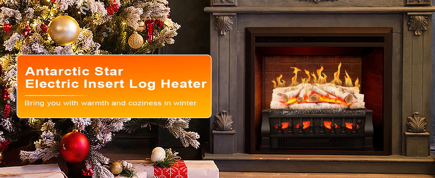 21 Inch Electric Fireplace Log Heater Remote Control Realistic Flame Effect Ember Bed, Leaves Pattern, Overheated Protection, Adjustable Brightness&Speed, Indoor Use（750W/1500W）