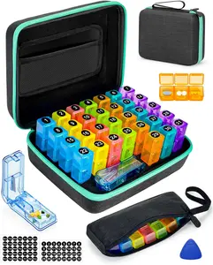 Monthly Pill Organizer 3 Times a Day, with Portable Hard Shell, Pill Cutter, 31-Day Box, Plastic Opening Pick, Monthly & Weekly Stickers, Convenient Medication Management (Black, 3 Times a Day)