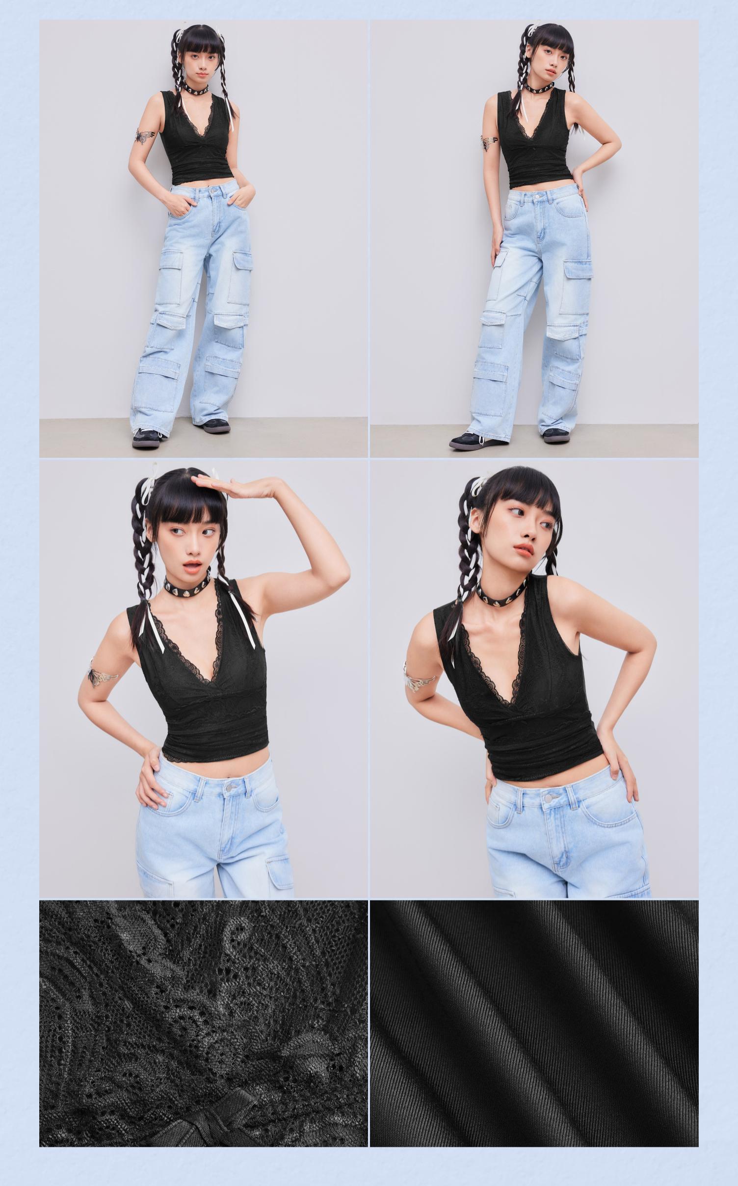 Cider Women's V-Neck Stretchy Lace Crop Tank Top with Bowknot, Spring Layering Camisoles, Y2K Stretch Fit Sleeveless Blouse, Ladies Lightweight Bow Detail Tops, Urban Chic Spring Fashion, Casual Stretch-Waist Summer Tops