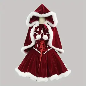 2025 New-Style Medieval Anime Warrior Princess Cosplay Costume Burgundy White Trim Dress with Cape Lace Collar Red Ribbon Belt for Christmas Performances Themed Parties Renaissance Fairs Adult Role Play Outfit UJ6850101 Assorted Color Clothes Matching