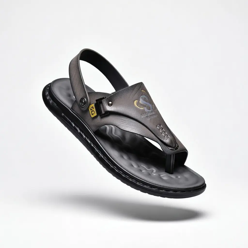 Men's Orthopedic Faux Leather Sandals, Casual Wedge Heel Thong Flip Flops with Adjustable Buckle Strap, Non-Slip Cushioned Summer Footwear, Orthopedic Shoes, Rubber Sole