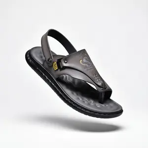 Men’s Orthopedic Leather Flip Flops – Non-Slip Comfort Sandals with Adjustable Back Strap, Lightweight Beach & Casual Summer Slippers for Men