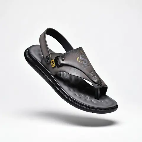 Men's Orthopedic Faux Leather Wedge Heel Open Toe Fit Sandals - Adjustable 5G Buckle Ankle Strap, Anti-Slip Cushioned, Minimalist Casual, Breathable, Rubber Sole Flip Flops, Summer Holiday Footwear