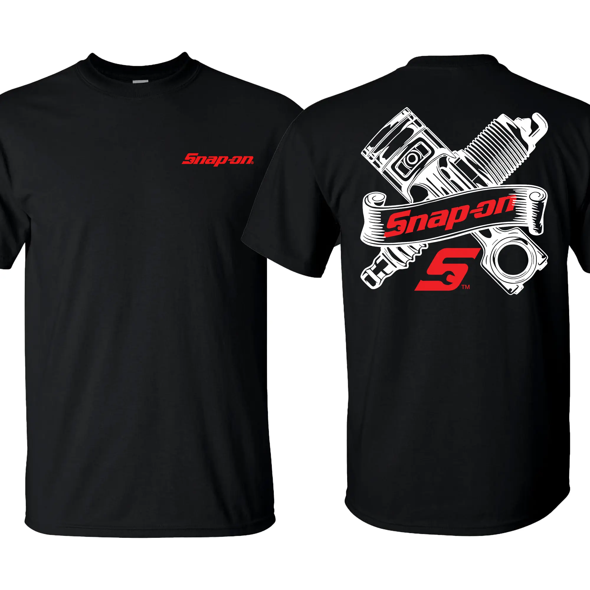 Snap-On T-Shirt with Engine Parts Graphic T-Shirt for Mechanics, Ideal for Daily Life & Outdoor Activities Clothes Crewneck Streetwear Men's Round Neck Tee