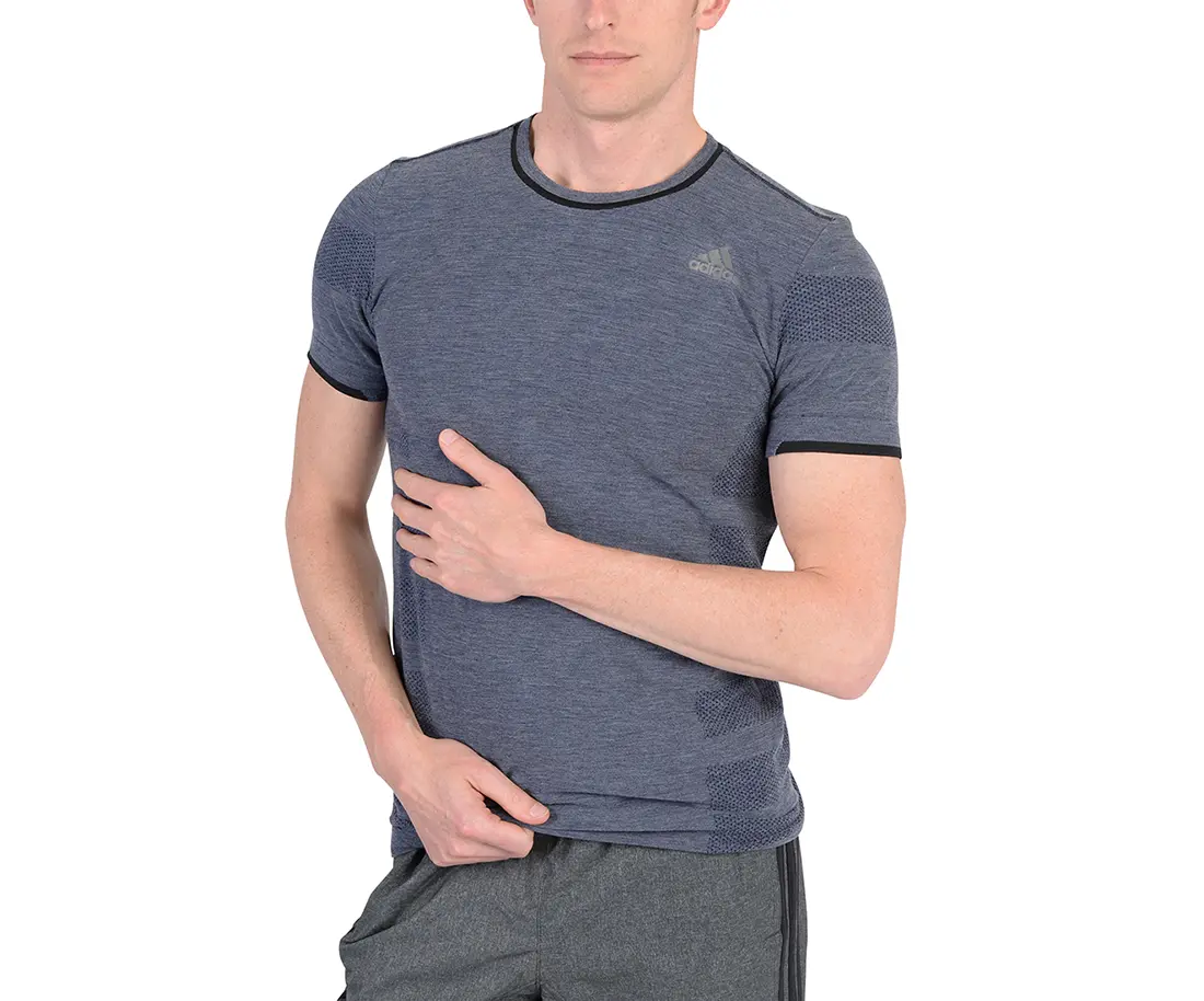 Adidas Women's Primeknit Running Shirt - Short Sleeve Tops, Slim Fit Shirt, Round Neck, Standard Size, Navy, Solid Design
