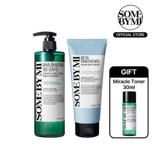 Korean Body Care Set - Gentle Exfoliating Body Wash for Acne-Prone Skin & Hydrating Daily Body Cream - Korean Skincare