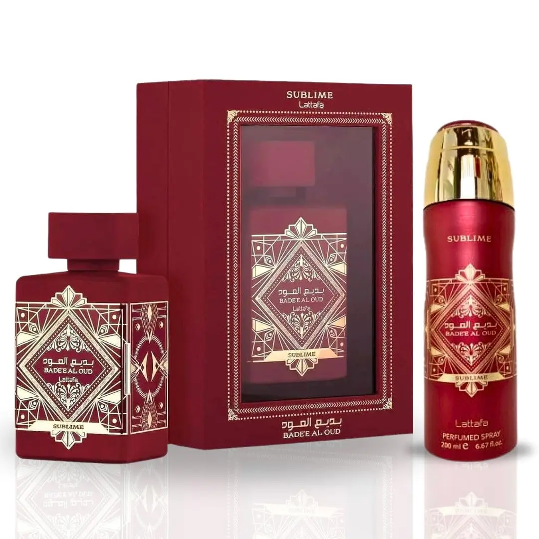 Lattafa Bade'e Al Oud Sublime Perfume Set - Earthy Woody Aromatic Fragrance with Oudh & Patchouli for Men & Women, Includes 100ML EDP Spray & 200ML Deodorant, Aromatic Fragrances, Earthy Woody Fragrance