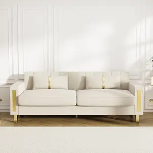 Velvet Sofa Couch for Living Room, 49" Comfy Upholstered Modern Sofa Chair with Gold Metal Legs and Pillow, Luxury Sectional Armchair for Bedroom Office Apartment Black