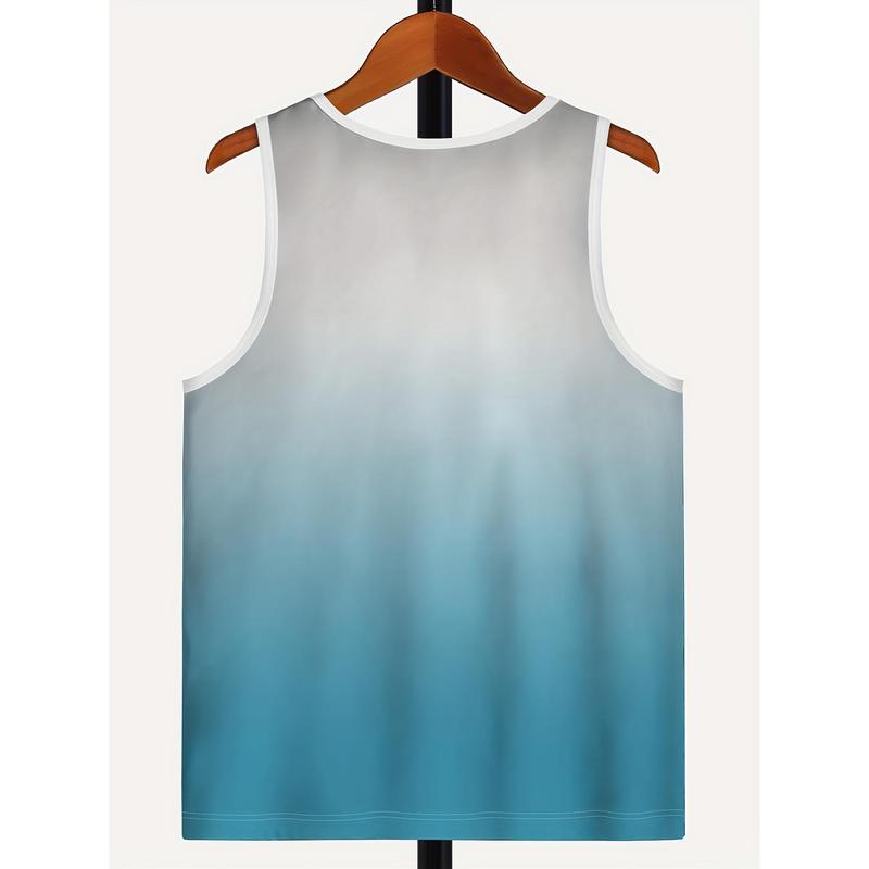 Men'S Hawaiian-Style Tropical Beach Gradient Coconut Tree 3D Print Sleeveless Tank Top - Fitness, Vacation, Home & Outdoor Sportswear, Adult, Hanzunpin Brand, Summer Casual Wear, Beach Wear |   Tropical Print Top |   Comfortable Fit, Beach Wear