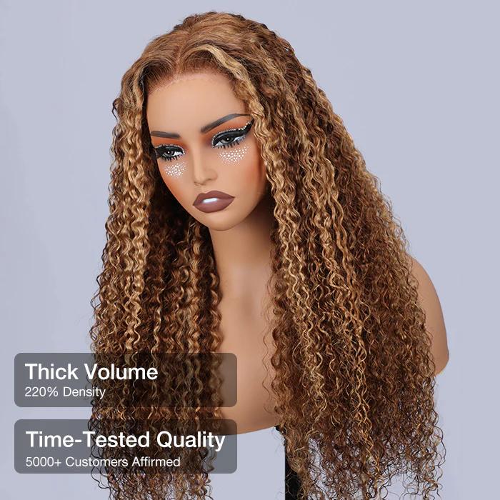 Pizazz Hair Highlight Ombre Curly Lace Front Wigs Human Hair Pre Plucked 13x5 /13x6 HD Transparent Honey Blonde Curly Human Hair Lace Frontal Wigs For Women