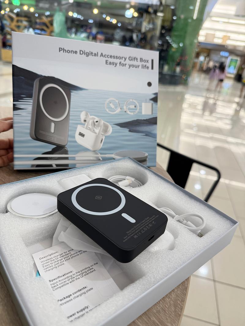 6-in-1 Wireless Charging Accessories Set with Magnetic Power Bank, Charger, Earbuds and Cables 6-in-1 Wireless Charging Accessories Set with Magnetic Power Bank, Charger, Earbuds and Cables