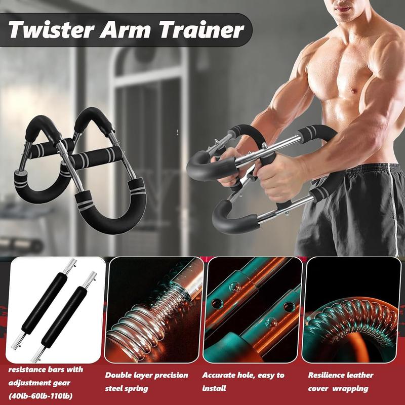 Twister Arm Trainer - Adjustable Resistance Bar (40-110 lbs) - Portable Chest & Forearm Exerciser - Detachable Design for Home Gym Strength Training