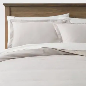 Full/Queen Cotton Linen Chambray Duvet Cover & Sham Set Light Gray - Threshold