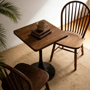 Square Dining Table, 23.6" Tulip Table with Thickened Edge Decor Tabletop & Metal Pedestal, Mid Century Modern Bistro Table for Kitchen, Small Places, Living Room, Cafe ( Walnut Color)