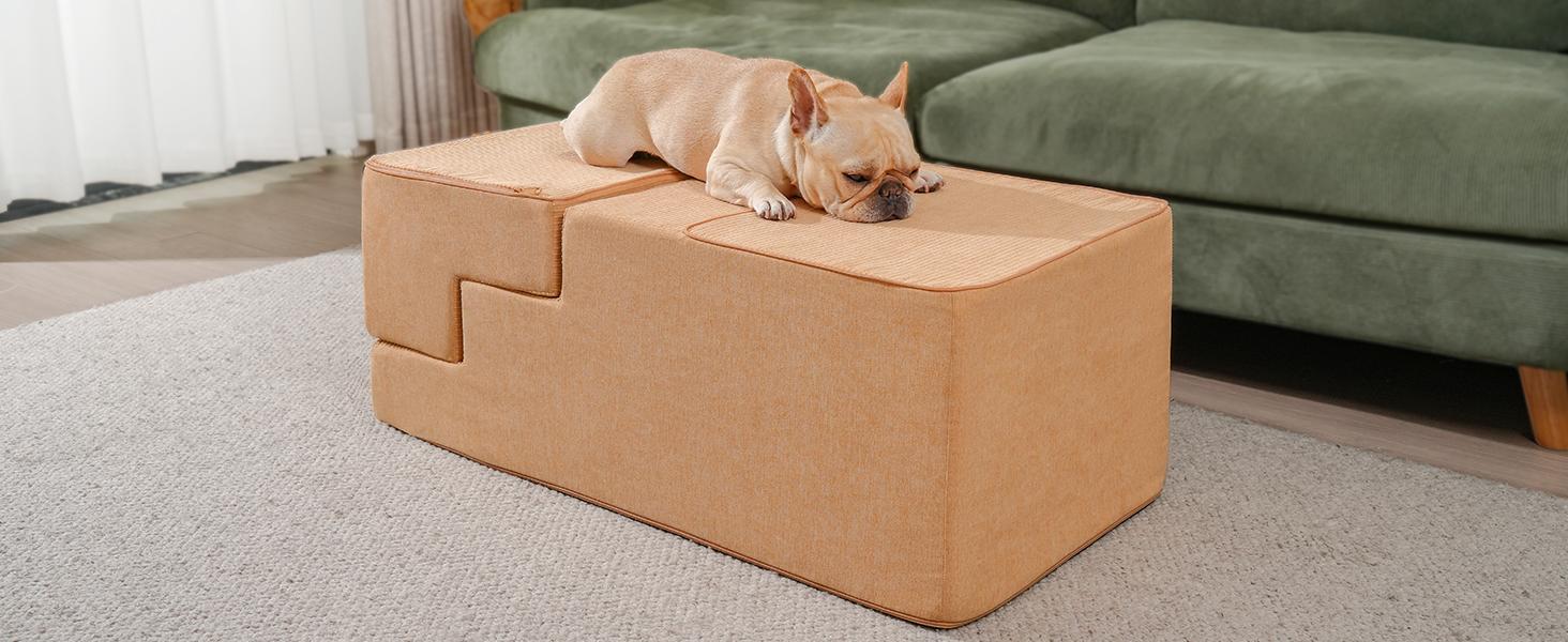 MADE 4 PETS Extra Wide Dog Stairs for High Bed Couch Sofa 35D Foam Pet Steps Non-Slip Bottom 4-Step for Small Dogs and Cats Up to 40lbs Home Use