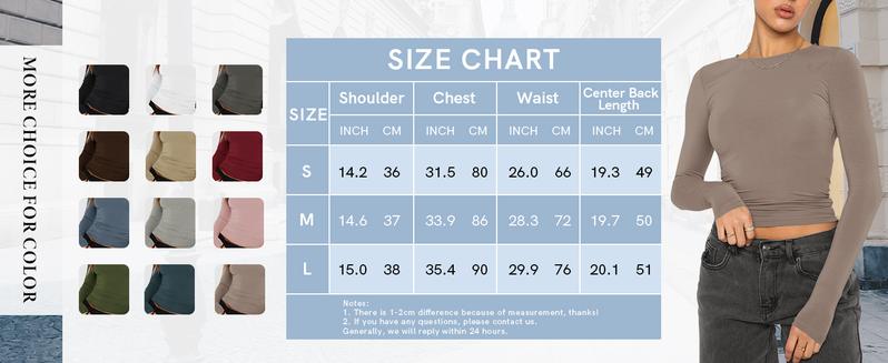 Women's Solid Long Sleeve Round Neck Tee Casual Basic T-shirt for Daily Wear Ladies Clothes for All Seasons Fall Clothes T Shirts for Women