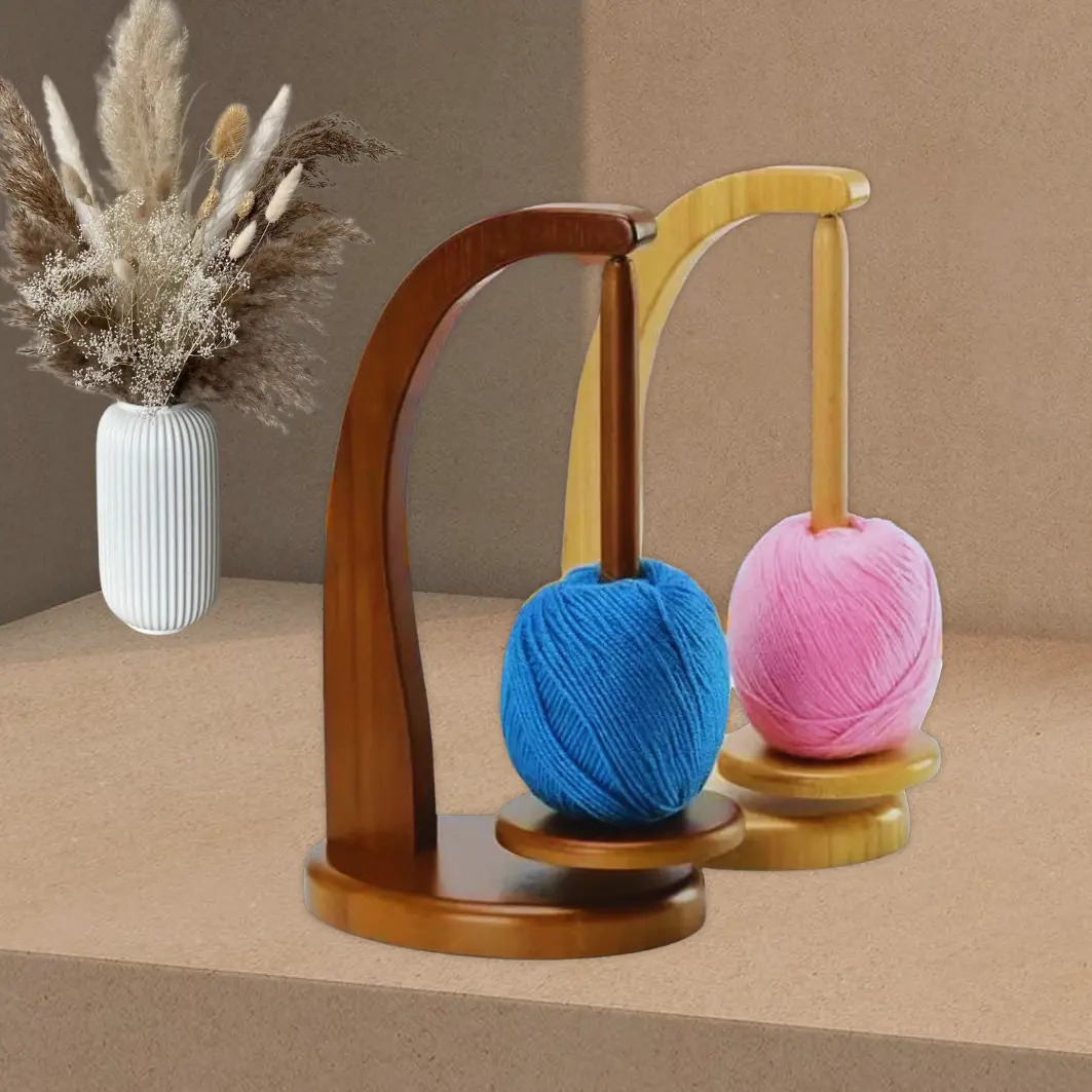 FINDAMAZE High-Quality Wooden Yarn Ball Winder, Knitting Supplies with Magnetic Feeder & Stable Base, Rustic Look Easy-Assembly Crochet Gift Kit for Knitting & Home Sewing Projects