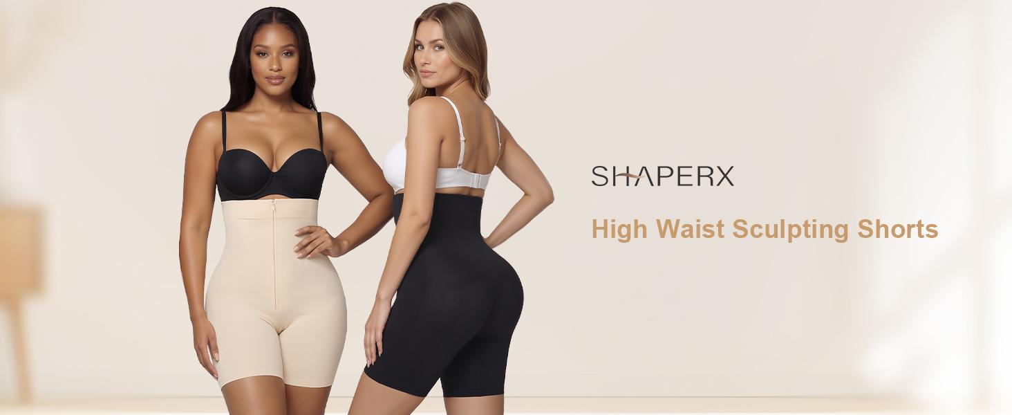 SHAPERX 2PCS High-Waisted Shapewear for Women Tummy Control Zip-Up Seamless Easy-On Shorts Underwear SHAPERX 2PCS High-Waisted Shapewear for Women Tummy Control Zip-Up Seamless Easy-On Shorts Underwear