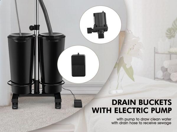 Portable Adjustable Shampoo Bowl with Electric Pump Hair Washing Station Includes 2 Buckets Drain Hoses High-Pressure Sprayer Foot Pedal Switch