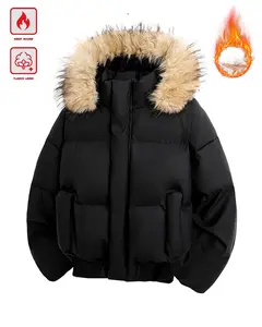 Menswear Long-Sleeve Cotton-Padded Thick Warm Jacket with Detachable Fur Collar, Hoodie Tops for Daily Commuting & Weekend Outings, Ideal Gift for Boyfriends