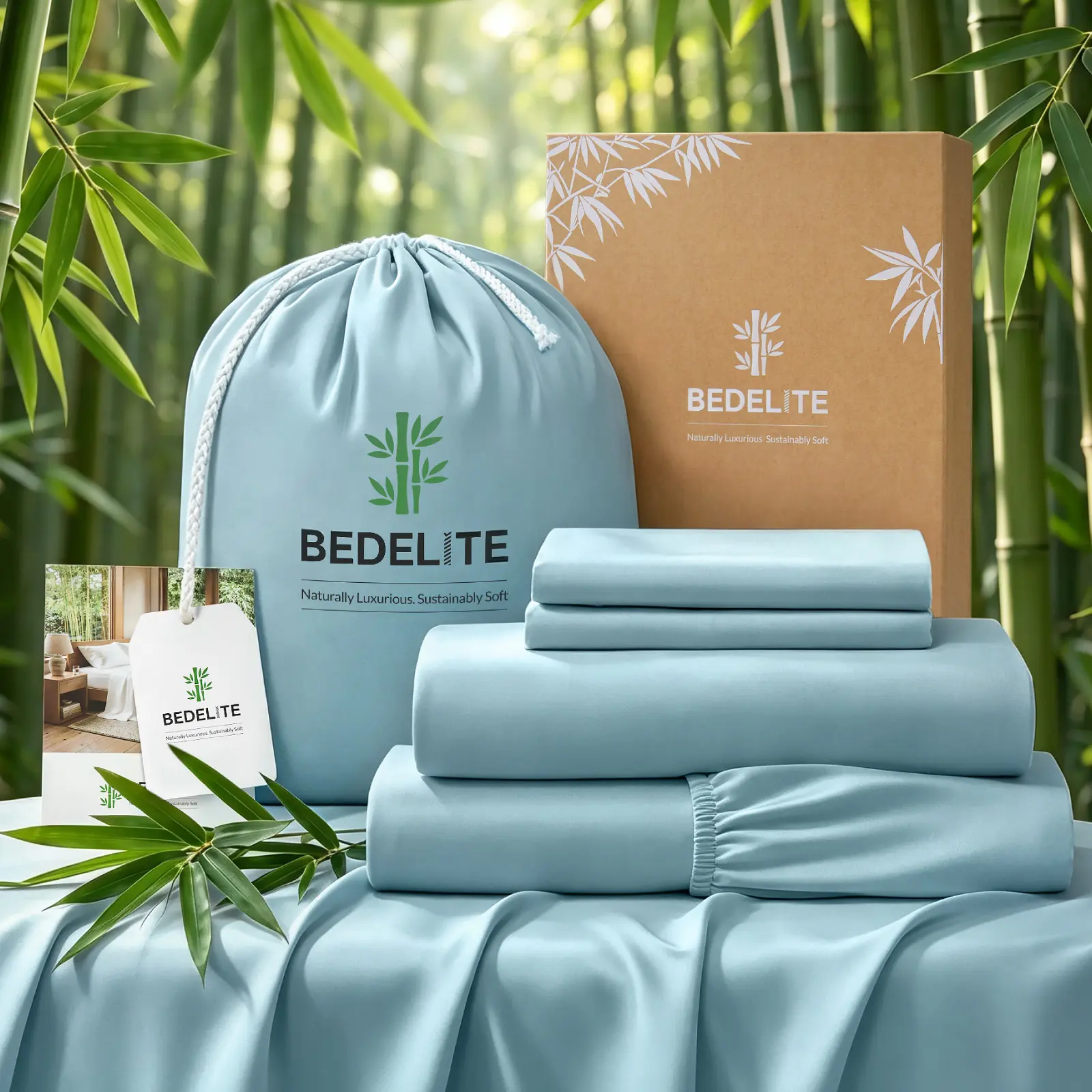 BEDELITE 100% Bamboo Viscose Queen Sheet Sets - Organically Grown, 18" Deep Pocket, All-Round Elastic, Strap-Secure Fit, Silk-Like Weave, Cooler Touch Cooling Bedding for Hot Sleepers