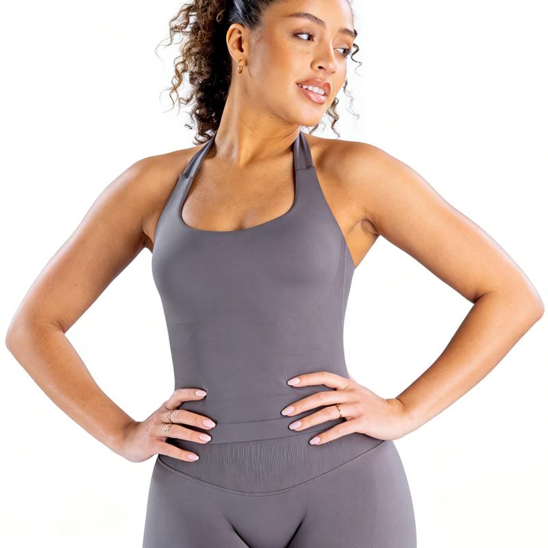 DENFY Impact Halter Top Fitness Gymwear Women's Tank Tops Workout Sports Vest Seamless Yoga Backless Tanks Gym Sportswear Activewear Athletic Athletic Training Apparel