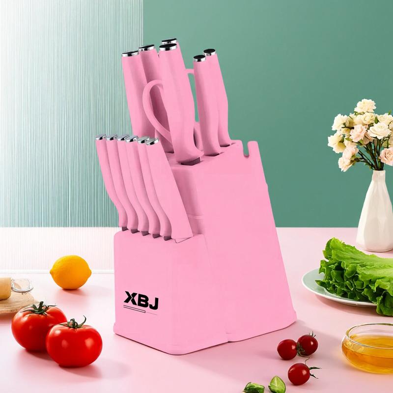 15-Piece Stainless Steel Kitchen Knife Set, Including Knives and Scissors, with Knife Block – All-in-One Cutting & Storage Solution for Modern Homes. Utensils Kitchenware Silicone