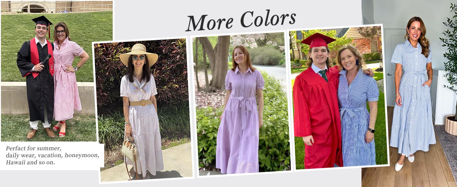 CHARTOU women's summer striped shirt dress casual short sleeve ruffle dress with belt Blue Shortsleeve