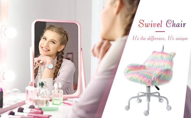 HOMCOM Mid-Back Office Chair, Swivel Vanity Chair with Adjustable Height and Wheels, Computer Desk Chair for Home Office or Bedroom