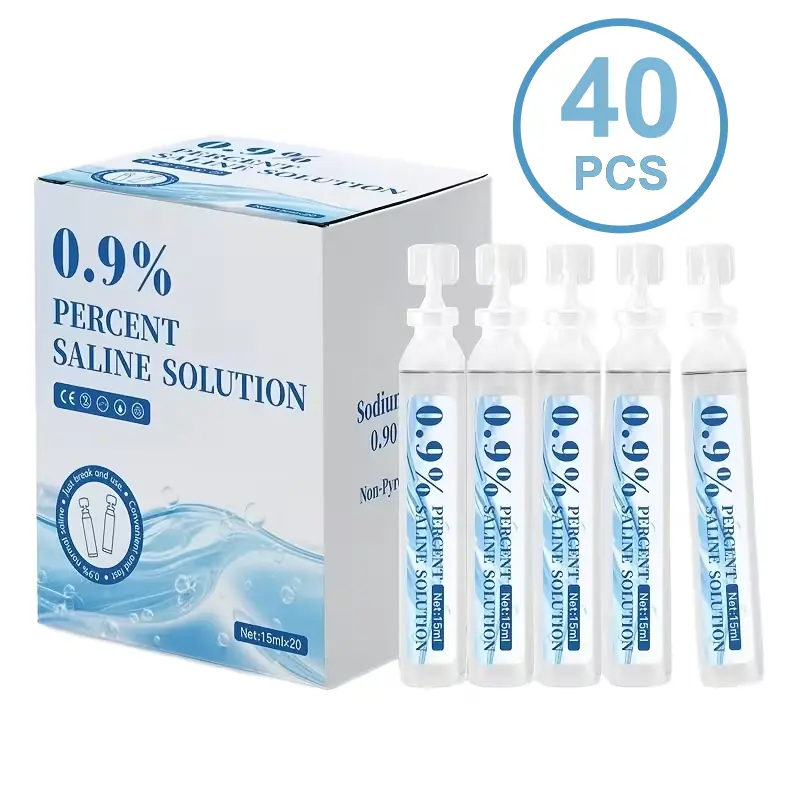 Sterile Saline Solution, 0.9% Preservative-Free Saline Formula for Gentle Cleansing - 20 x 15ml Single-Use Vials for Nasal & Wound Care, Saline Nasal Cleaning